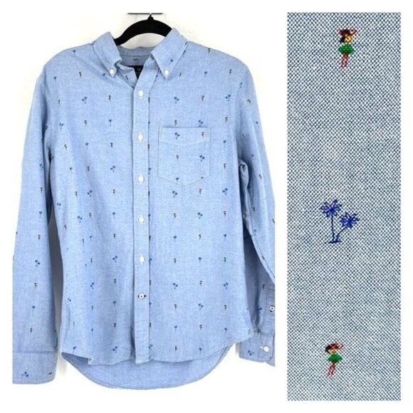 American Eagle Outfitters Men’s Hula Girl Chambray Classic Fit Shirt Blue Small - Picture 1 of 11